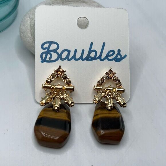 Baubles Gold Stone Tigers Eye Dangle Earring - Picture 4 of 6